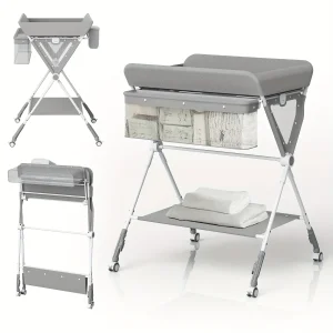 Foldable Baby Changing Table Dresser with Wheels